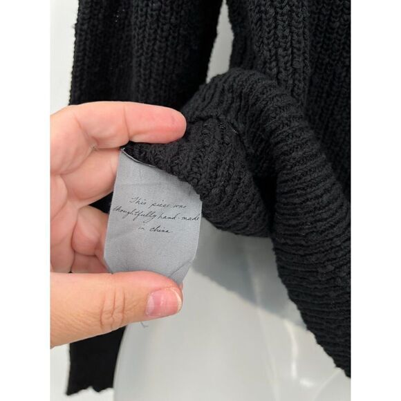 Raquel Allegra Pullover Sweater Size 1 Black Knit Cotton Long Sleeve Distressed - Picture 13 of 14